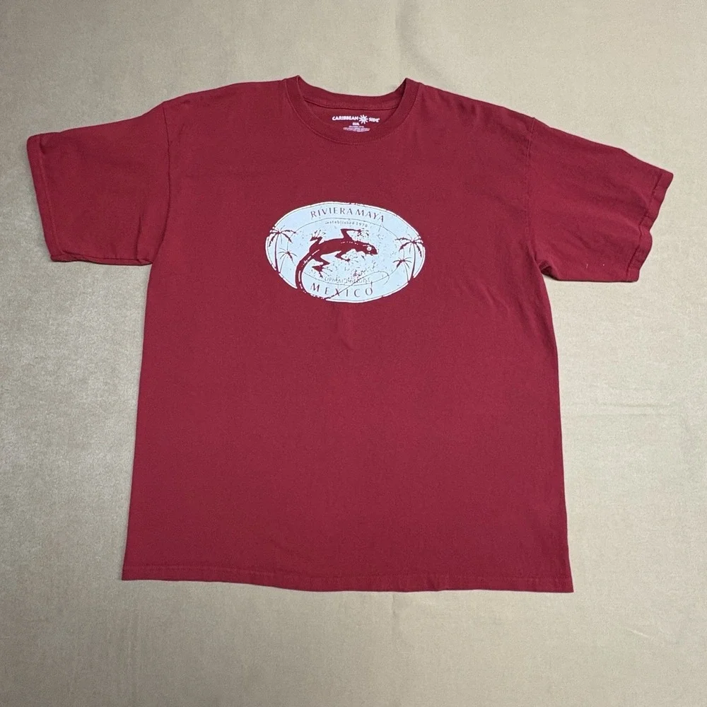 Caribbean Side Men's Riviera Maya Mexico Graphic T-Shirt XL Red Crewneck (61)